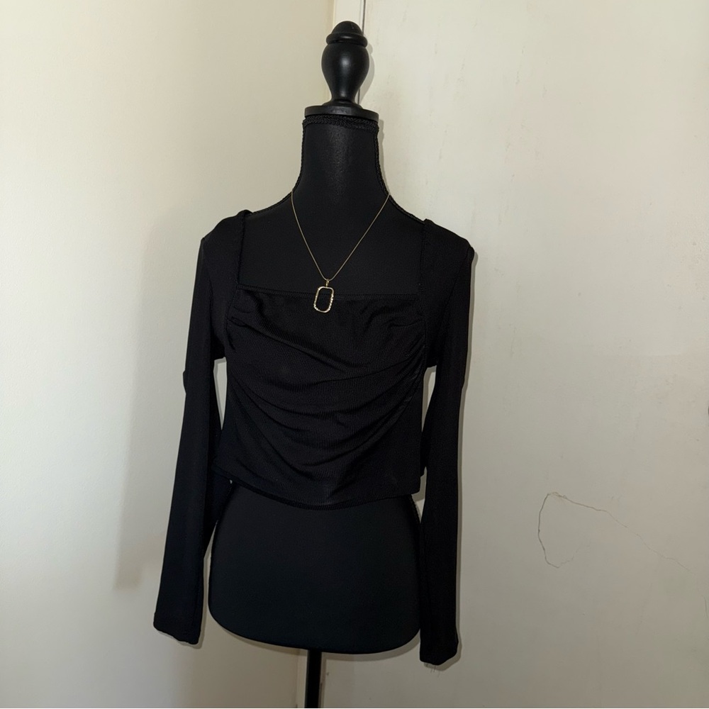 Cider Black Long Sleeve Blouse